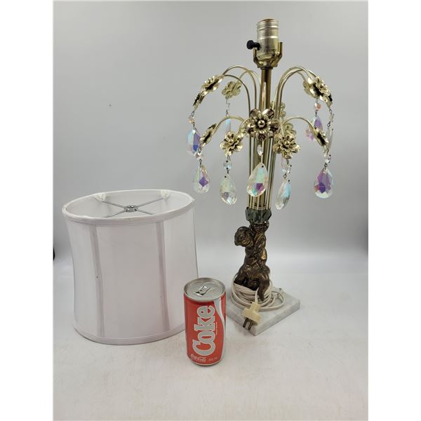 Vintage Brass and Tear Drop Crystal Lamp