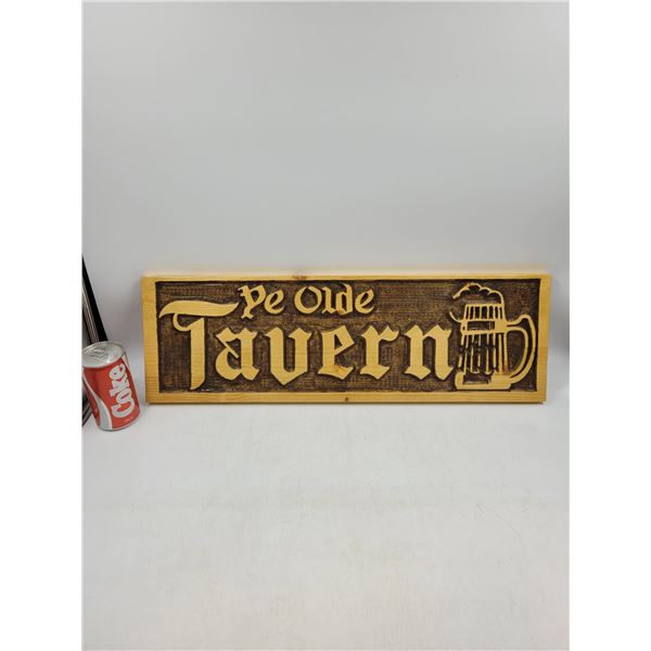 Vintage Carved Wooden De Olde Tavern Sign