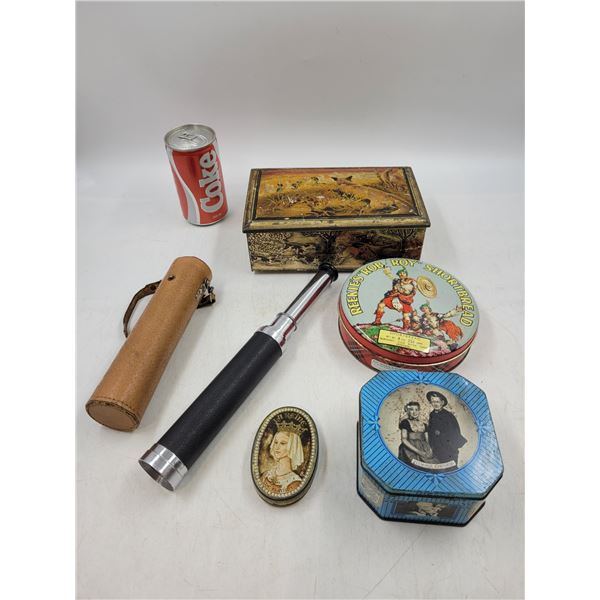 Vintage Tins and Spyglass Lot
