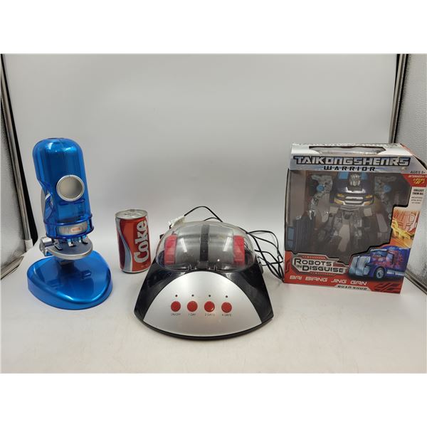 Rock Tumbler, Microscope, and Transformers Toys