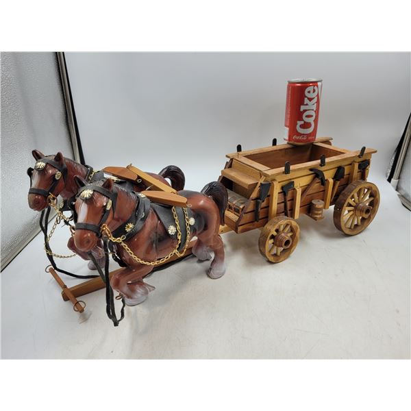Wooden Horse Drawn Cart Figurine