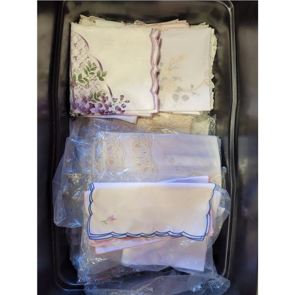 Tote of Linens/Table Cloth Etc.