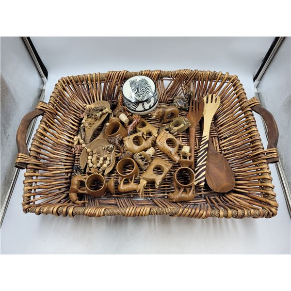 Large Basket Filled with African Serveware & Jewelry