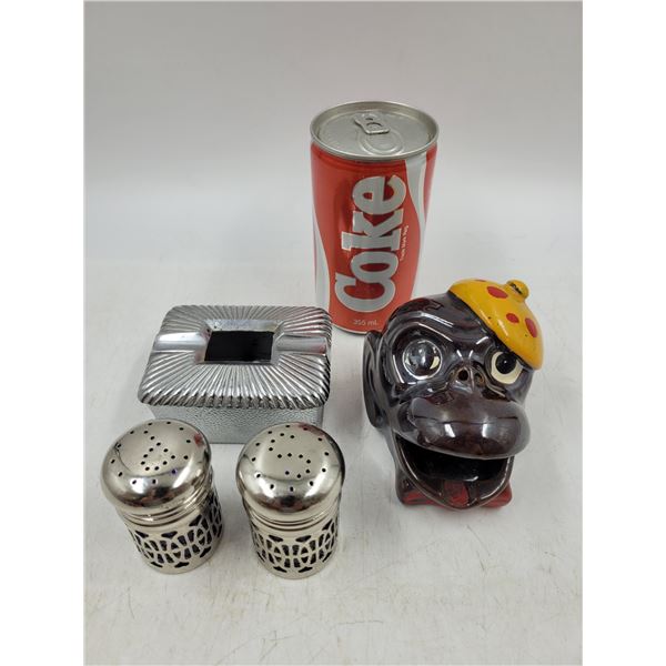 Black Americana Ashtray, Silver Ashtray and Cobalt Blue S&P Shakers