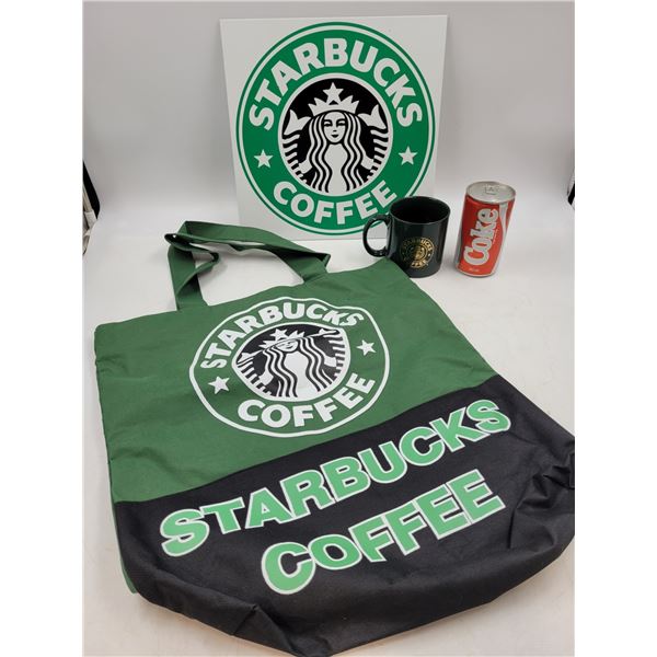 Vintage Starbucks Full Split Mermaid Logo Green Mug Made In Japan + Bag & Sign