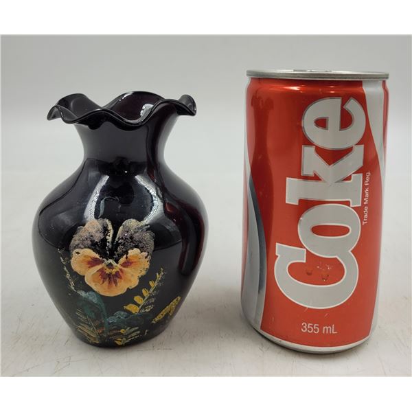 Black Hand Painted Floral FENTON Vase (not marked - had a sticker)