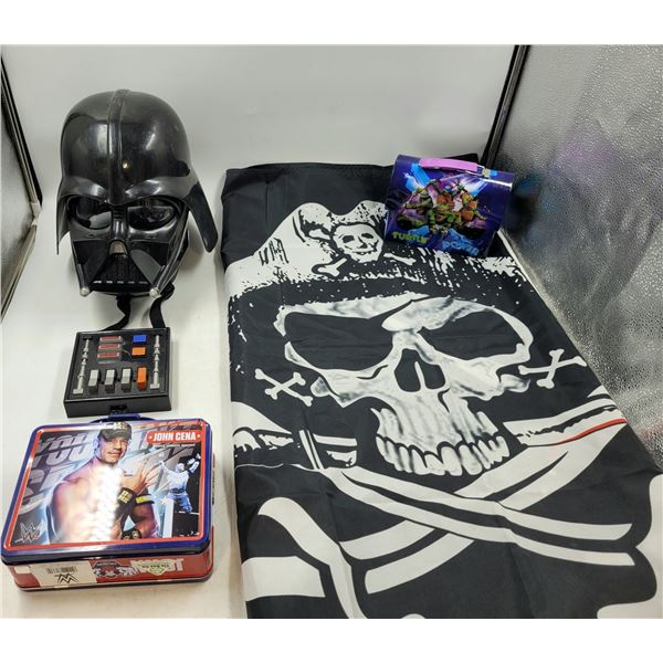 Metal Lunch Box, Flag, and Darth Vader Mask Lot