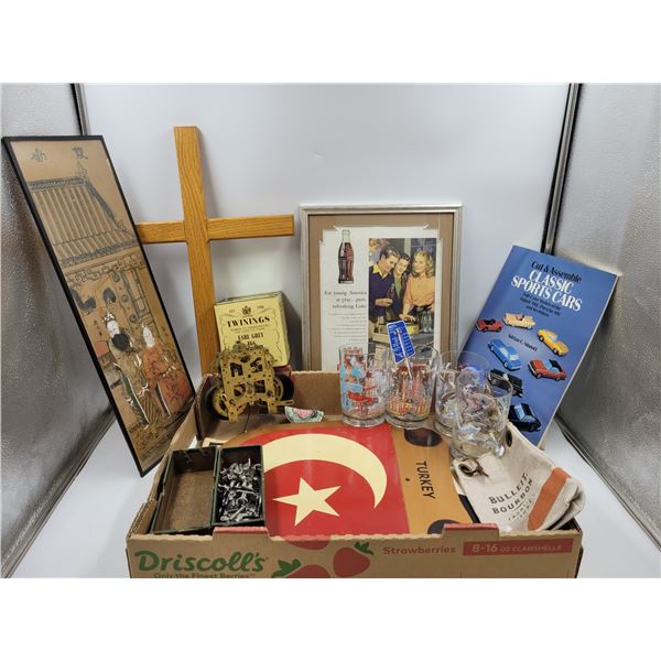 Tea Tin, Pictures, Glasses, Book, and Cross Lot