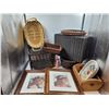 Image 1 : Wicker Basket and Framed Picture Lot