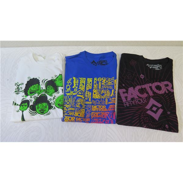 Qty 3 New Quiksilver T-Shirts: Factor Fifty-Four Size XL, Blue Factor & Slim Fit Size Large