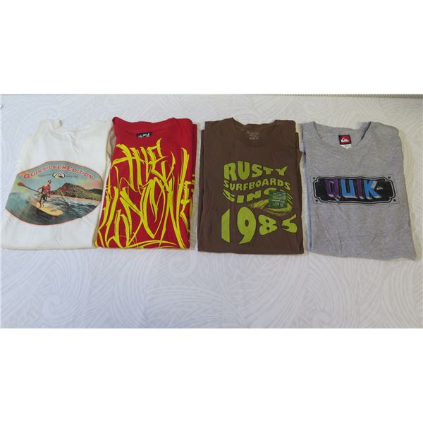 Qty 4 New T-Shirts: Quiksilver (Sz M), M Brand (Sz M), Rusty (Sz L), Quiksilver (Sz L)
