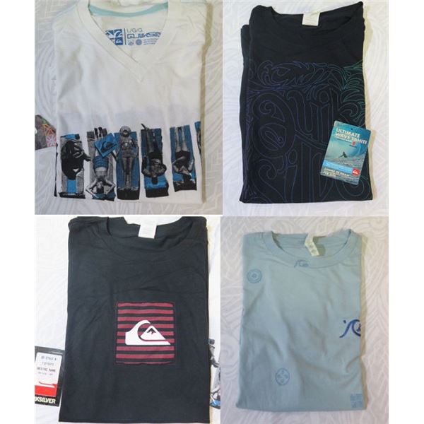 Qty 4 New Quiksilver T-Shirts: Misc Designs, All Size Large
