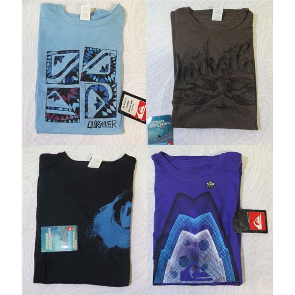 Qty 4 New Quiksilver T-Shirts: Misc Designs, All Size Large