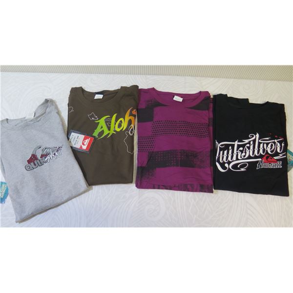 Qty 4 New Quiksilver T-Shirts: Misc Designs, All Size Large
