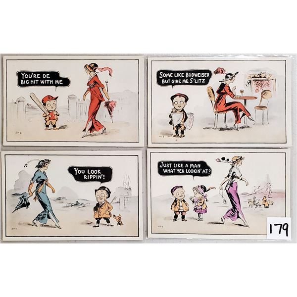 Comic Children & Women Set of 10 with 1 Beer Advertising & Baseball Postcards