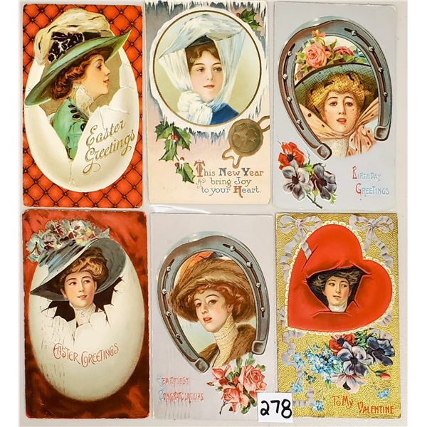 Pretty Ladies in Hats Holiday Greeting Postcards 18