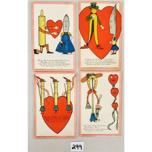 Set of 10 Tuck Coupling Pins Valentine Holiday Greeting Postcards