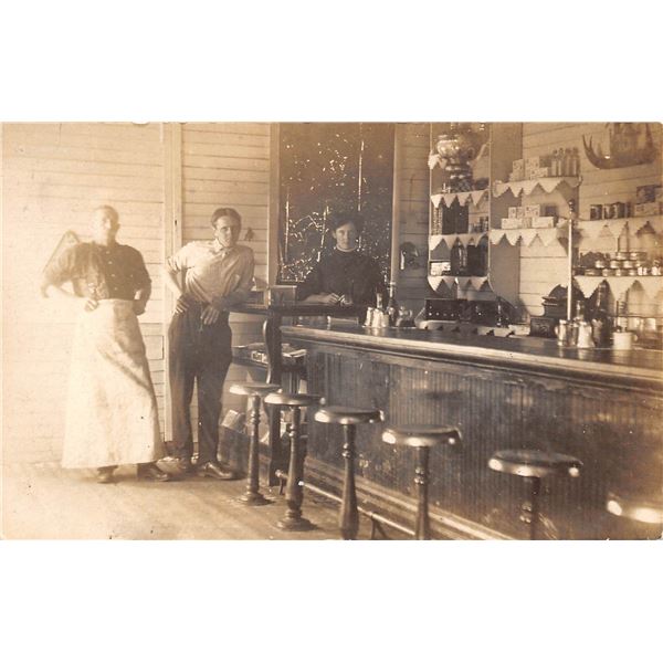 Real Photo People Gathered at Soda Counter Interior Postcard