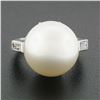 Image 4 : Vintage Platinum GIA 14mm Saltwater White Pearl Solitaire Baguette Diamond Ring