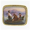 Image 1 : Antique 14k Gold Detailed Hand Painted Boat Scene w/ Engraved Frame Pin Brooch