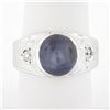 Image 1 : Mens Vintage 14K White Gold Bezel Star Sapphire & Diamond Florentine Finish Ring