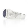 Image 6 : Mens Vintage 14K White Gold Bezel Star Sapphire & Diamond Florentine Finish Ring
