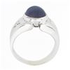 Image 8 : Mens Vintage 14K White Gold Bezel Star Sapphire & Diamond Florentine Finish Ring