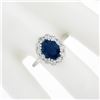 Image 3 : NEW 18k White Gold 3.39 ctw SSEF Oval Sapphire & Diamond Halo Engagement Ring