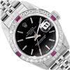 Image 1 : Rolex Ladies Stainless Steel Black Index Dial Diamond And Ruby Bezel Date Wristw