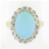Image 1 : Antique 18k Rosy Gold Platinum Oval Cabochon Persian Turquoise Diamond Halo Ring