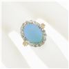 Image 3 : Antique 18k Rosy Gold Platinum Oval Cabochon Persian Turquoise Diamond Halo Ring