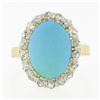 Image 4 : Antique 18k Rosy Gold Platinum Oval Cabochon Persian Turquoise Diamond Halo Ring