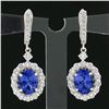 Image 2 : NEW 14k White Gold Oval Tanzanite & Round Brilliant Diamond Drop Dangle Earrings