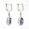 Image 4 : NEW 14k White Gold Oval Tanzanite & Round Brilliant Diamond Drop Dangle Earrings