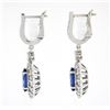 Image 5 : NEW 14k White Gold Oval Tanzanite & Round Brilliant Diamond Drop Dangle Earrings