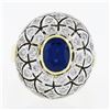 Image 4 : 18k TT Gold Oval Bezel Sapphire w/ 1.7 ctw Diamond Milgrain Mosaic Dome Bombe Ri