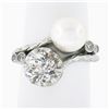 Image 1 : Antique Platinum 1.50 ctw GIA European Diamond Cultured Pearl Textured Bypass Ri