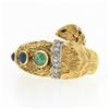 Image 4 : Vintage 18k Gold Lion Head Diamond & Cabochon Multi Gemstone Textured Wrap Ring