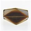 Image 4 : Vintage 14K Gold Large Polished Custom Cut Tiger's Eye Solitaire Geometric Ring