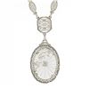Image 2 : Antique Art Deco 14K Gold Camphor Glass Diamond Filigree Link Pendant Necklace