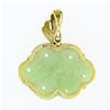 Image 3 : Hong Kong 14k Yellow Gold Carved Pierced Light Green Jade Overlap Design Pendant