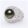 Image 2 : 11mm Tahitian Pearl and 3.00 ctw Diamond 18K White Gold Ring