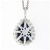 Image 6 : NEW 14k Gold Gubelin Pear Cabochon Sapphire Diamond Halo Teardrop Pendant Chain