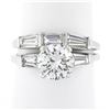Image 2 : Vintage 14k Gold GIA Round Diamond Baguette 2.94 ctw Engagement Wedding Ring Set
