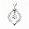 Image 6 : Vintage 14k White Gold 0.99 ctw Round Diamond Dangle Pendant w/ 15" Chain Neckla