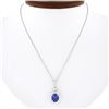 Image 1 : NEW 14k White Gold 2.62 ctw Oval Tanzanite & Diamond Halo Pendant w/ 18" Chain