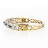 Image 5 : Vintage 14K TT Gold 1.50 ctw Diamond & Sapphire Open Flower Hinged Bangle Bracel