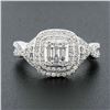 Image 2 : 14k White Gold 1.42 ctw Illusion Set Diamond w/ Halo Twisted Sides Engagement Ri