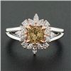 Image 3 : NEW Plat 14k Gold GIA Fancy Yellow Brown Solitaire w/ Marquise Diamond Halo Ring