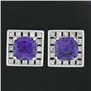 Image 5 : Unique 18k Gold 4.6 ctw Cushion Amethyst Channel Diamond Halo Square Stud Earrin